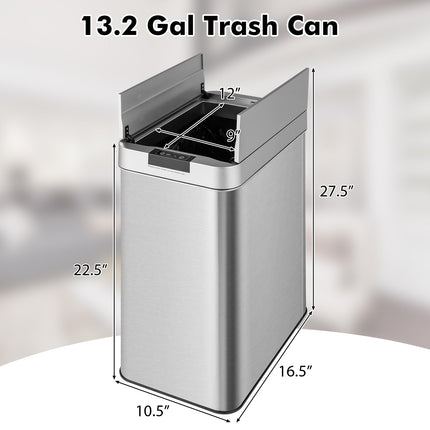 Goplus Slim Kitchen Trash Can, 13.2 Gallon Motion Sensor Garbage Bin with Wing Lids, Anti-Fingerprint Touchless Waste Bin