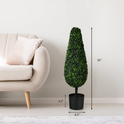 Goplus 3ft Artificial Boxwood Tower Topiary Trees, 2 Pack Faux Decorative Plants in Cement-Filled Plastic Pot - GoplusUS