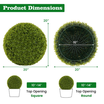 Goplus 2 PCS 20 Inch Artificial Plant Topiary Ball, Round Faux Boxwood Balls Outdoor with Mimic Fluffy Leaves