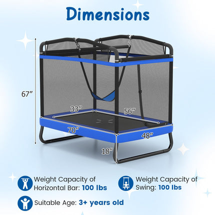 Goplus 6 x 4 FT Rectangle Kids Trampoline with Swing and Gymnastics Bar
