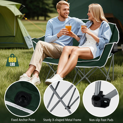 Goplus 2-Person Camping Chair w/2 Cup Holders | Oversized Duo Lawn Chair for Adults