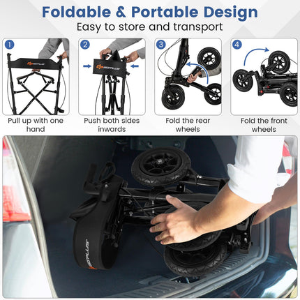 Goplus 2 in 1 Folding Rolling Rollator Walker with 9" Pneumatic Tires for All Terrain
