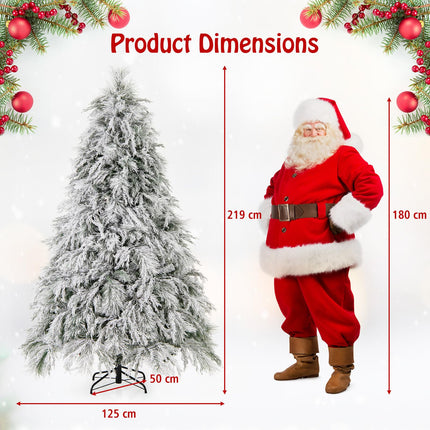 Goplus 7ft Pre-Lit Snow Flocked Christmas Tree, Artificial Hinged Full Xmas Tree with 743 PVC & Pine Needles