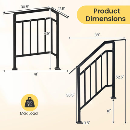 Goplus 3-Step Galvanized Metal Hand Rails with Adjustable Angle (2 Pack)