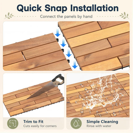 Goplus 12/24-Pack Acacia Wood Interlocking Deck Tiles (Brick) | Floor Tiles for Patio