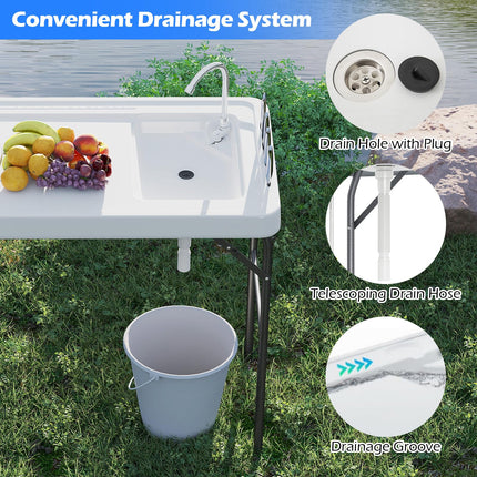 Goplus 42.5 Inch Portable Camping Sink Table with Rotatable Faucet & Drainage Hose