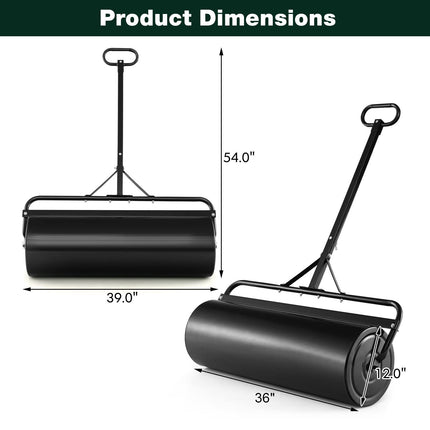 Goplus Lawn Roller, Push/Tow-Behind Lawn Roller, 17 Gallon/63L Water/Sand-Filled Sod Roller with Detachable Gripping Handle