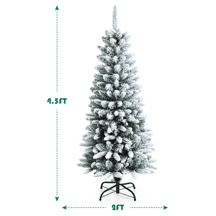 Goplus Snow Flocked Pencil Christmas Tree, Hinged Artificial Slim Xmas Tree - GoplusUS
