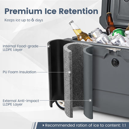 Goplus 52QT Cooler with Wheels with 6-Day Ice Retention Pull Handle & 2 Cup Holders