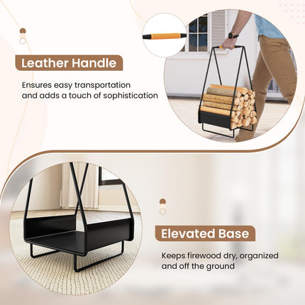 Goplus Heavy-duty Metal Log Holder with Handle & Square Rack