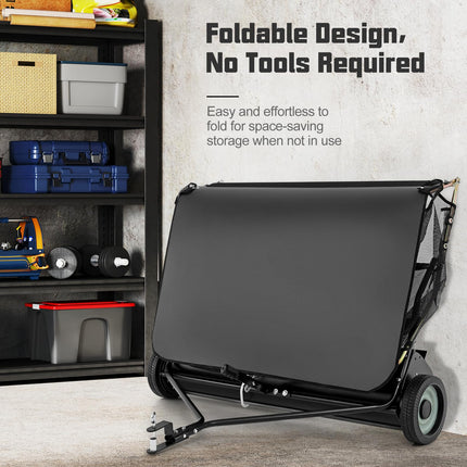 Goplus Lawn Sweeper Tow Behind with Large-Capacity Hopper Bag