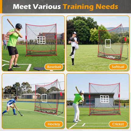 Goplus 7x7.4FT Exatra Large Baseball Practice Net with 2 Strike Zones & Ball Collection Pocket