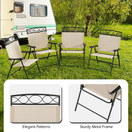 Goplus Folding Patio Chairs Set of 4 | Outdoor Lawn Chairs with Armrests & Metal Frame
