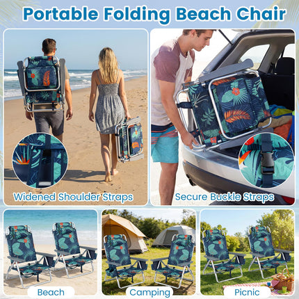 Goplus Portable Folding Beach Chairs with 5-Position Backrest & Padded Headrest