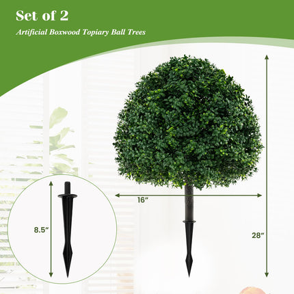 Goplus 28 Inches Artificial Boxwood Topiary Ball Tree Faux Bushes with Ground Spike