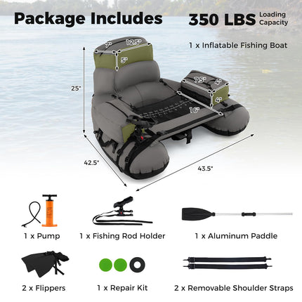 Goplus Fishing Belly Boat w/Fish Ruler Pump Storage Bag Adjustable Straps