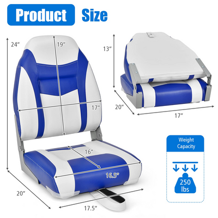 Goplus Low Back Boat Seat, Folding Fishing Seat with Thickened High-density Sponge Padding - GoplusUS