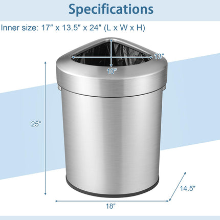 Goplus 16 Gallon/60L Stainless Steel Corner Trash Can, Triangular Rubbish Trash Bin with Lid