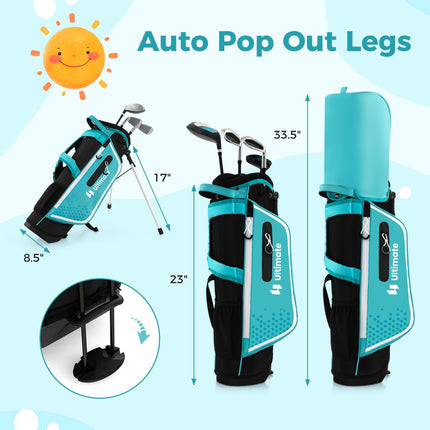 Goplus Junior Complete Golf Club Set for Kids, Right Hand Golf Clubs with Stand Bag, Rain Hood