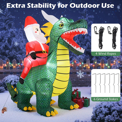 Goplus 6.7 FT Blow up Christmas Santa Claus Riding Dinosaur Decoration with Lights Stakes