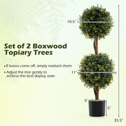Goplus 3 FT Artificial Boxwood Topiary Trees Outdoor Topiary Ball Tree Set of 2