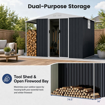 Goplus Outdoor Storage Shed w/Lockable Sliding Door & Open Firewood Bay