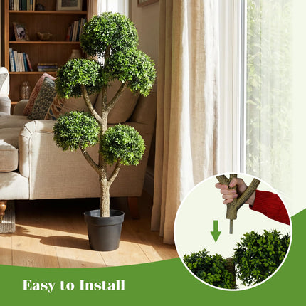 Goplus 46" Artificial Boxwood Topiary Tree with 5 Ball-Shaped Topiaries