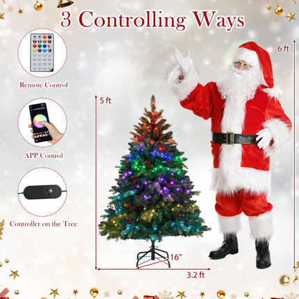 Goplus Smart Pre-Lit Artificial Christmas Tree with Remote Control & Twinkling Modes