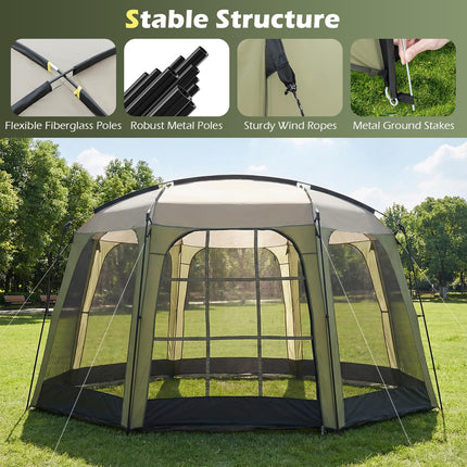Goplus 12.5 FT X 11.7 FT Mesh Screen Tent with Zippered Door & Carrying Bag for 6-8 Person