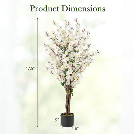 Goplus 47” Faux Plum Blossom Plant with White Fabric Flower
