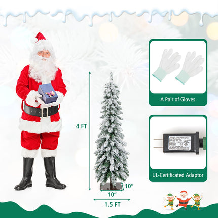 Goplus 4ft / 5ft Pre-Lit Flocked Christmas Tree with PVC Branch Tips & LED Lights