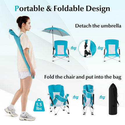 Goplus 330lbs Folding Backpack Chairs for Adults with Adjustable Parasol