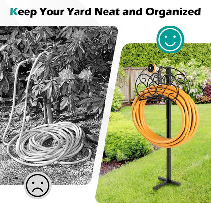 Goplus Garden Hose Holder, Detachable Metal Hose Stand Rack with 3 Anchor Points