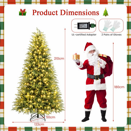 Goplus 7 FT Pre-Lit Artificial Christmas Tree, Hinged Faux Xmas Tree with 1217 Soft TPE & PVC Mixed Branch Tips