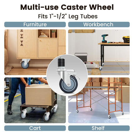 Goplus 4 inch Caster Wheel Set,Expanding Stem Caster Set of 4, 2 Wheels with Brakes