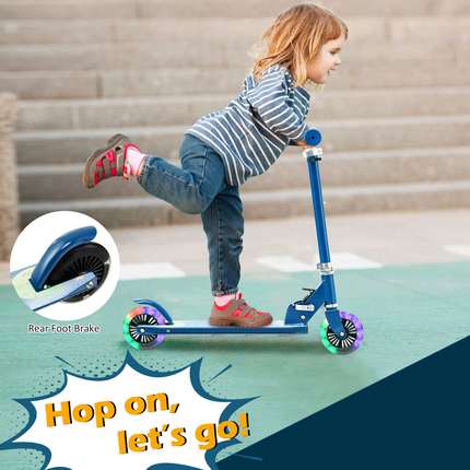 Goplus Folding Kick Scooter for Kids, 2 Light Up Flashing Wheels Scooter W/ 3 Adjustable Heights, Rear Brake System - GoplusUS