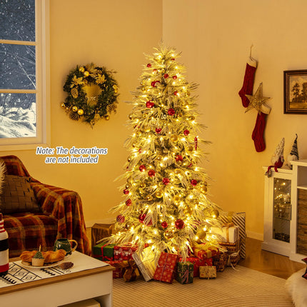 Goplus 6ft / 7ft / 8ft Pre-Lit Snow Flocked Christmas Tree with PE & PVC Mixed Branch Tip
