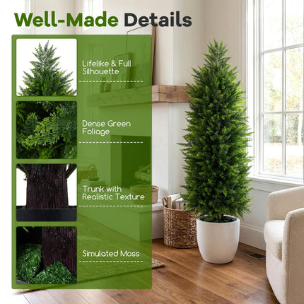 Goplus 4 FT Artificial Topiary Tree Set of 2 Faux Cedar Cypress Plants in Cement-Filled Pots