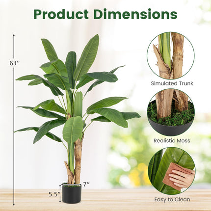 Goplus 5.3ft Tall Bird of Paradise Artificial Plant, Fake Tropical Palm Tree in Nursery Pot