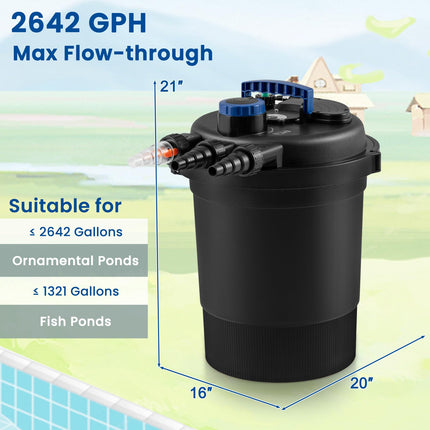 Goplus Bio Pressure Pond Filter with 13W UV-C Light, 2642 GPH Pond Filter System with Bio Balls