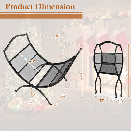Goplus 19 Folding Firewood Rack, Portable Fireplace Log Rack w/ Convenient Handle, Heavy-Duty Steel Frame - GoplusUS