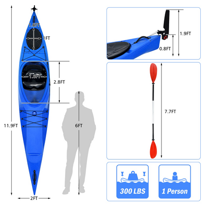 Goplus Single 12 FT Sit-in Kayak, Touring Fishing Keel Kayaks W/ Aluminum Paddle - GoplusUS