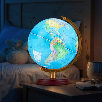 Goplus 8'' Illuminated World Globe w/Wooden Stand & HD Map for Kids Adults