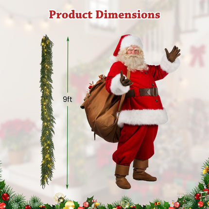 Goplus 9ft Pre-Lit Christmas Cedar Garland, Real Touch Lighted Battery Operated Artificial Cypress Garland