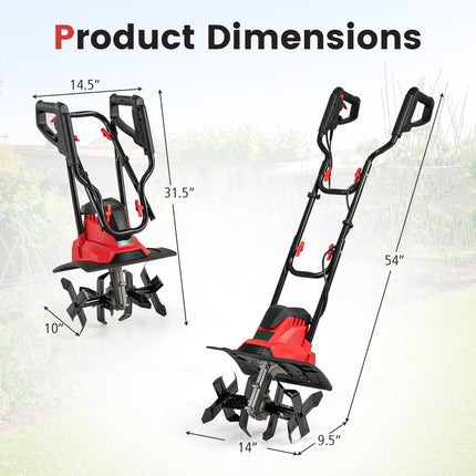 Goplus 10 Amp Powerful Foldable Garden Rototiller w/ 14 Inch Tilling Width & 9 Inch Working Depth