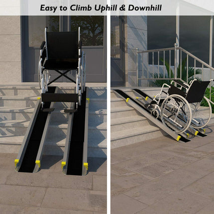 Goplus Wheelchair Ramp, Adjustable Portable Aluminum Ramps with Non-Skid Surface for Steps Home Doorways (A Pair)
