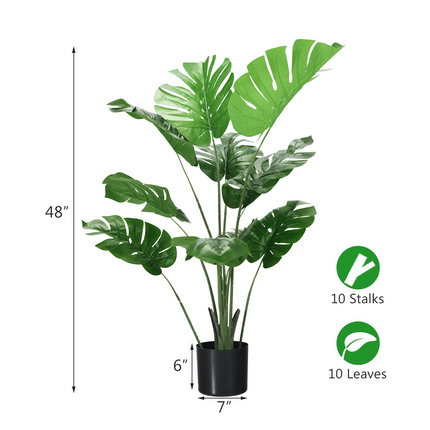 Goplus Artificial Monstera Deliciosa Plant, 4ft Tall Fake Tropical Palm Tree w/10 Pcs Different Turtle Leaves - GoplusUS