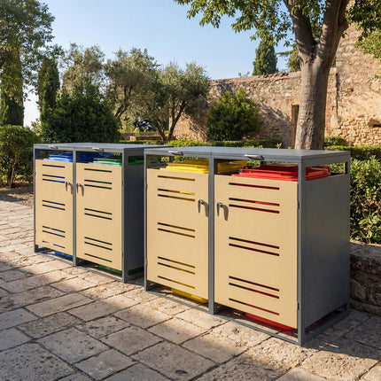 Goplus 44 Cu.Ft Outdoor Trash Can Storage with 2 Lockable Doors Gas Struts & Shock Absorbers