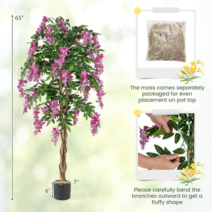 Goplus 5.5FT Faux Wisteria Tree in Nursery Pot with Blooming Flowers