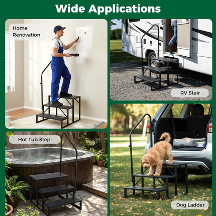 Goplus 3 Step RV Step with Handrail Heavy Duty Hot Tub Stair with Wide Anti-Slip Platform
